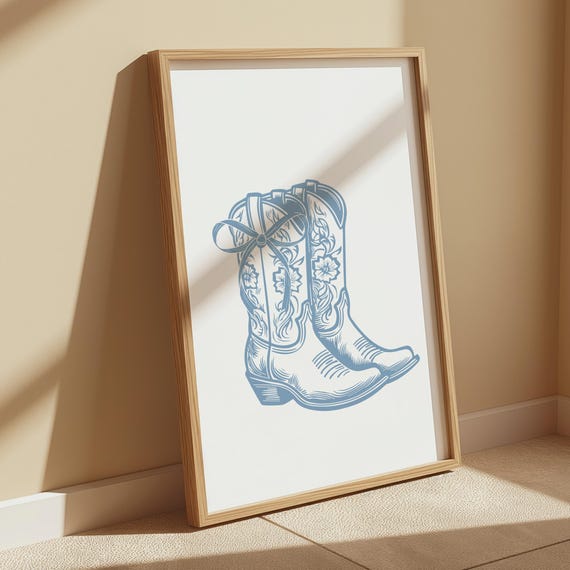 Blue Cowgirl Wall Art Western Wall Decor Trendy Dorm Wall Art Blue Print Preepy Wall Art Cowboy Prints