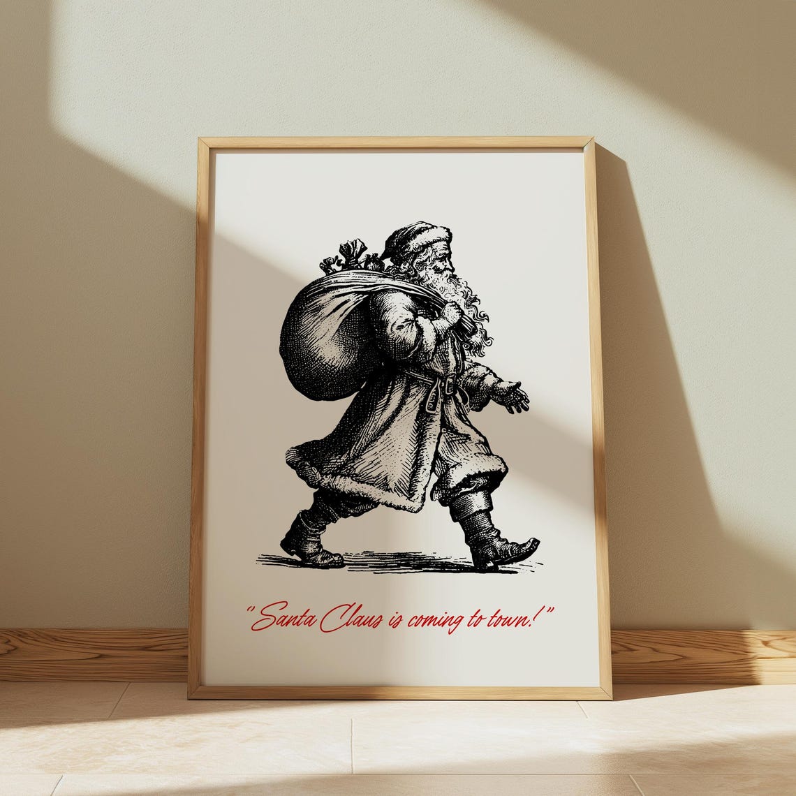 Vintage Santa Claus Toy Sack Coming to Town Funny Christmas Poster - Image 3