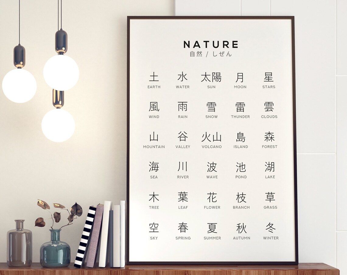 Japanese Nature Kanji Art Print, Japan Poster
