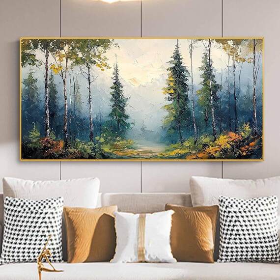 Original Forest Oil Painting On Green Tree Wall Art Abstract Forest Scenery Painting Custom Large Wall Art Living Room Home Decor