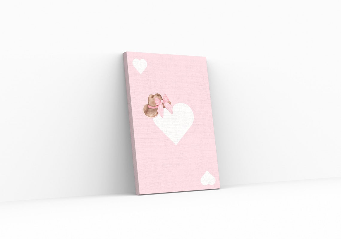 Pink Cowboy Hat With Bow And Hearts Coquette Watercolor Wall Poster - Image 3