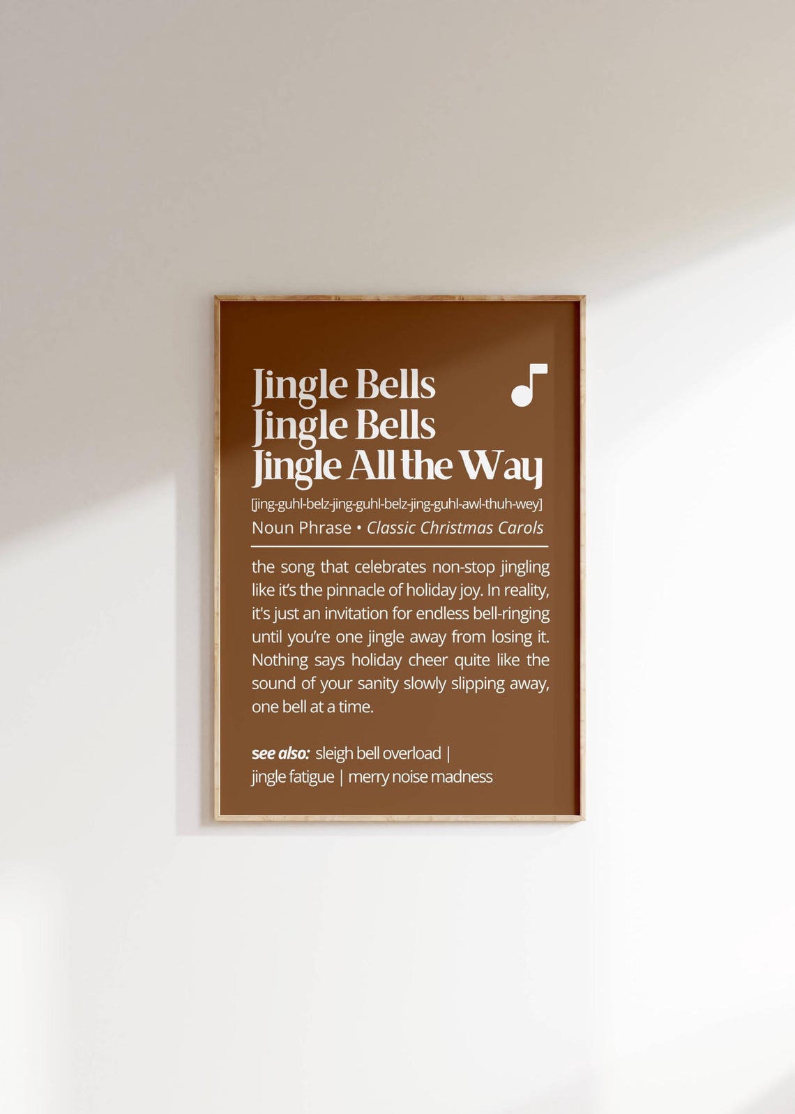 Jingle Bells Funny Christmas Carol Definition Brown Typography Poster
