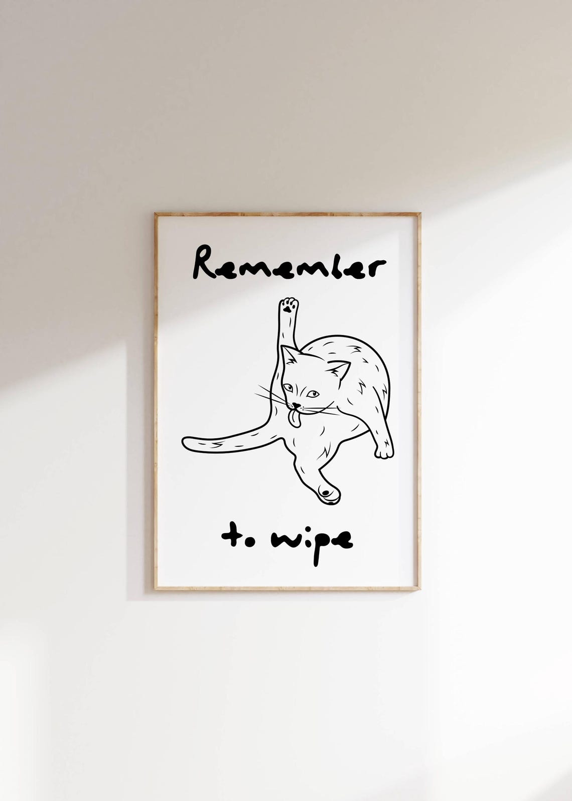 Remember to Wipe Funny Cat Bathroom Humor Line Art Wall Poster - Image 2