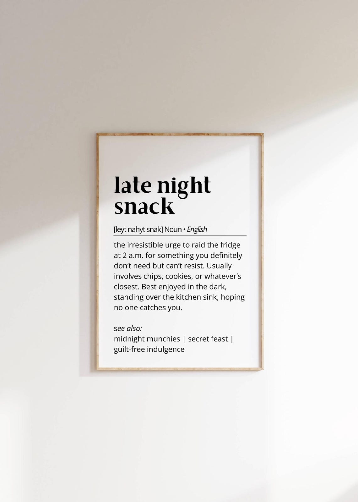 Late Night Snack Definition Poster Funny Kitchen Quote Dictionary Art
