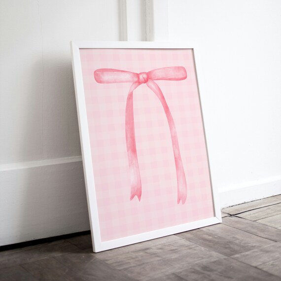 Trendy Pink Bows Wall Art Design Retro Trendy Aesthetic Print Coquette Pink Bow Print Trendy Wall Art Funny Art Minimalist Art