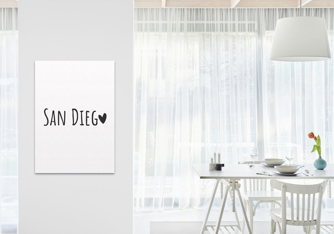 San Diego Heart Typography Minimalist Black White Coastal Love Poster - Image 3