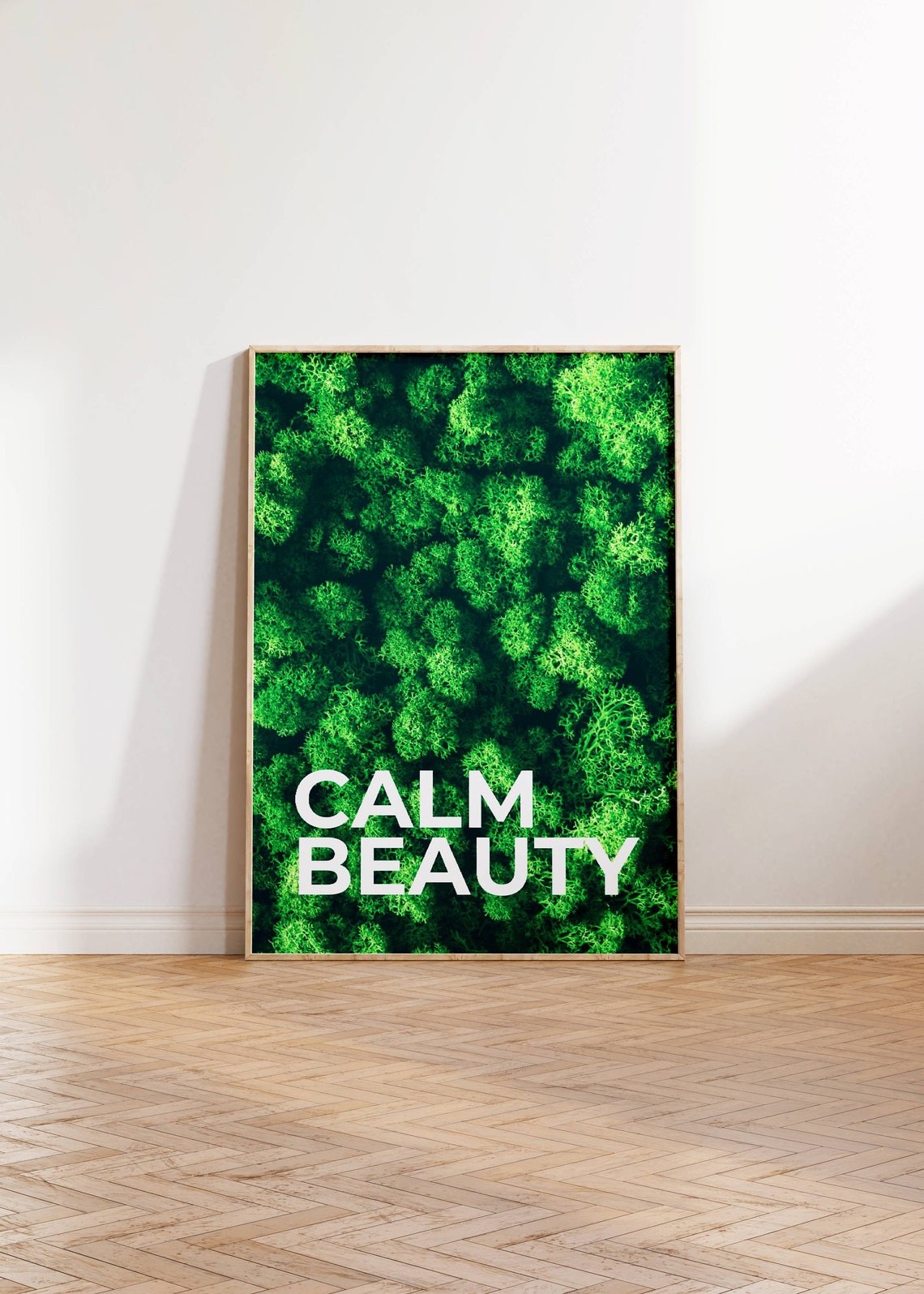 Calm Beauty White Text Green Moss Texture Minimalist Wall Poster - Image 3
