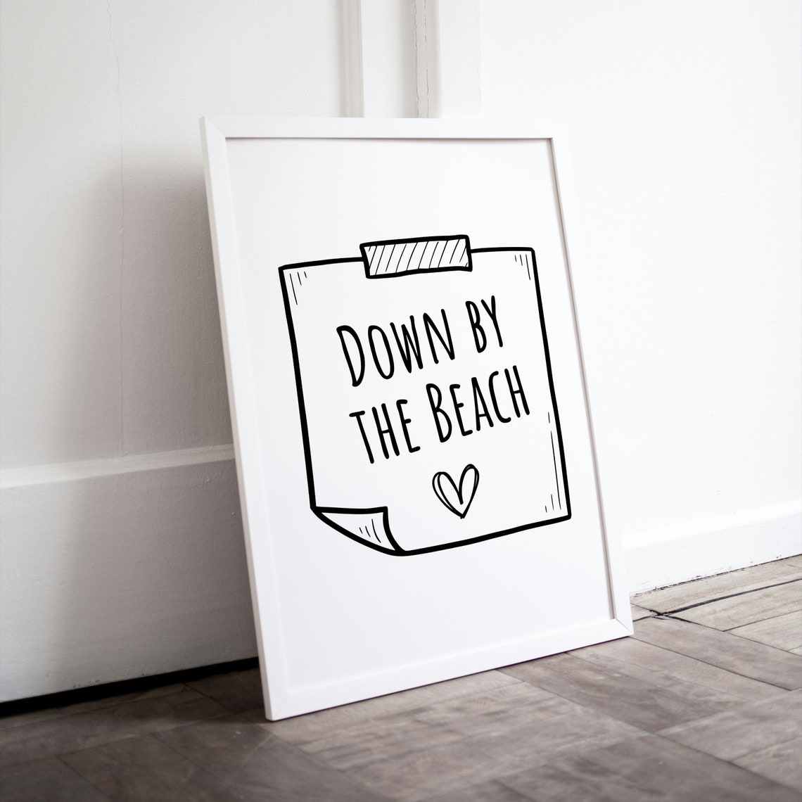 Down by the Beach Hand Lettered Heart Note Summer Wall Decor Poster