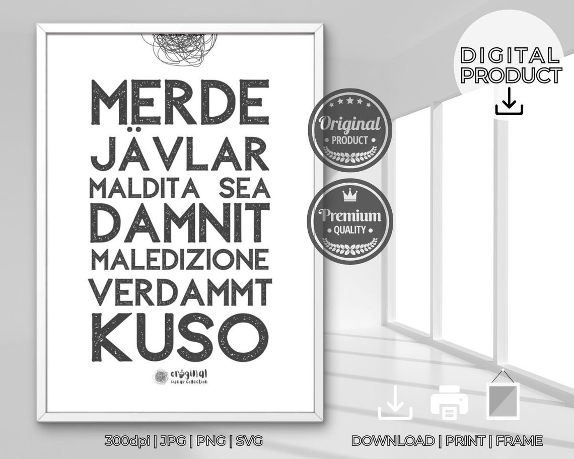 Merde Damnit Kuso Funny Multilingual Swear Words Rude Joke Poster - Image 3