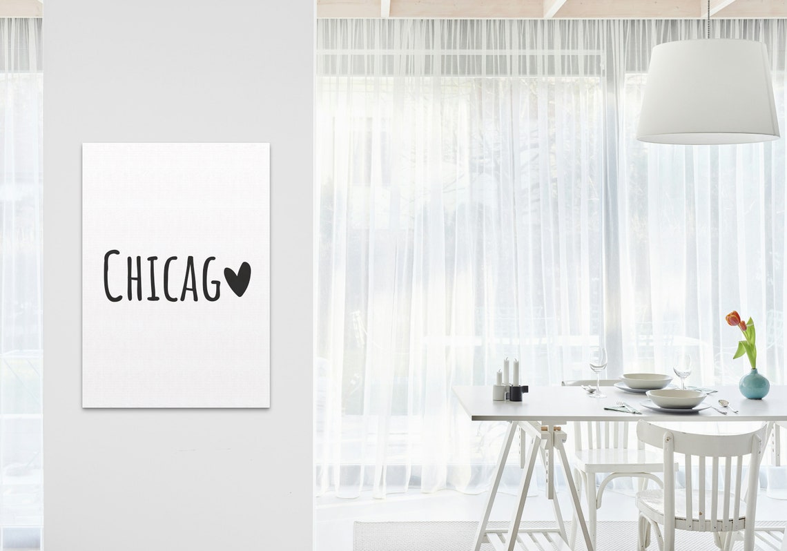 Chicago Heart Typography Minimalist Black White City Lover Wall Poster - Image 3