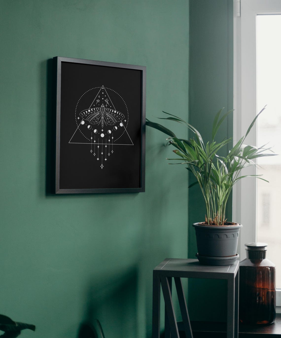 Mystical Moth Moon Phases Wall Art Black Spiritual Boho Line Decor - Image 2