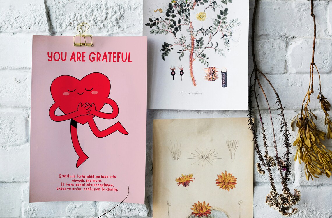 You Are Grateful Running Heart Pink Gratitude Affirmation Poster - Image 3