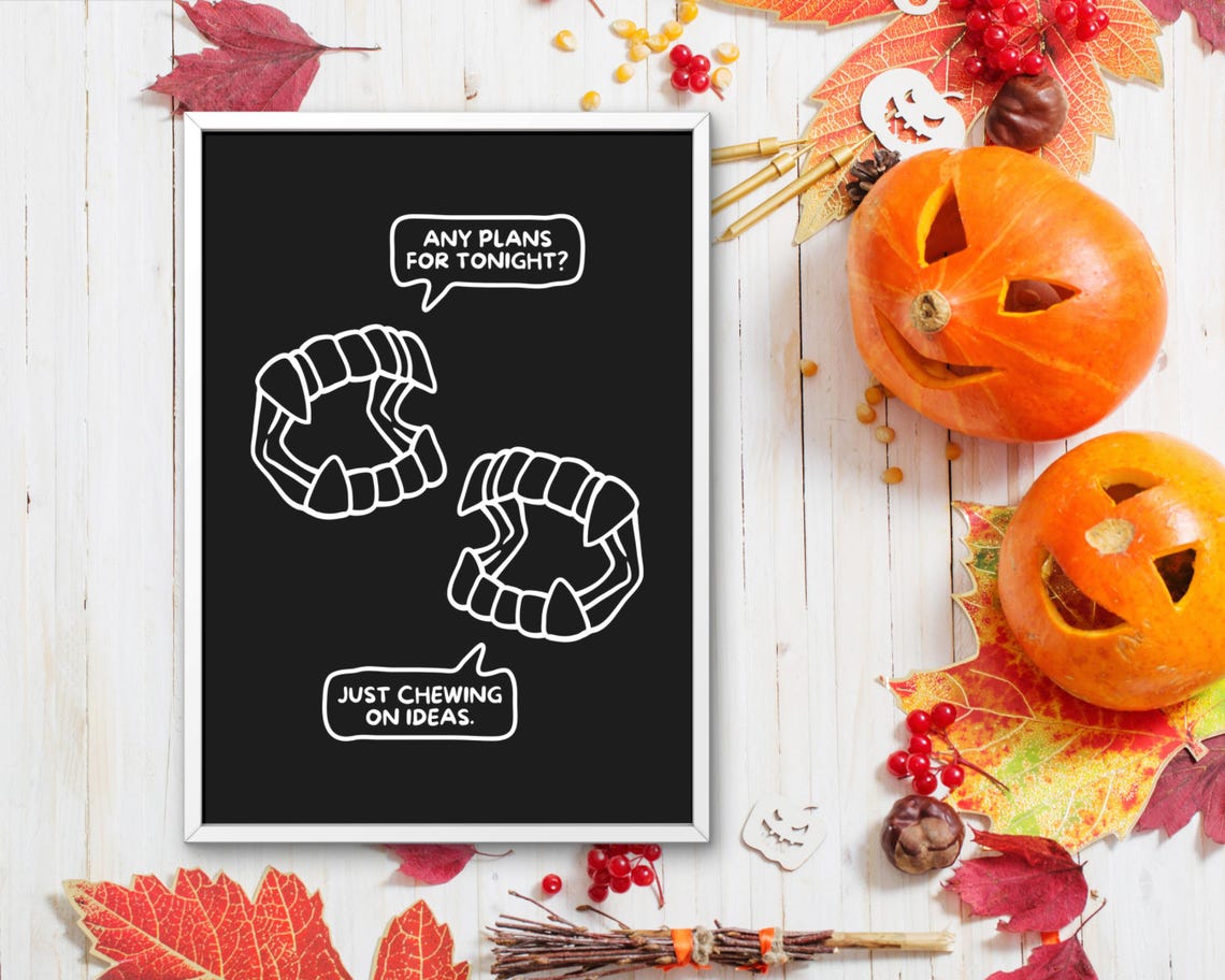 Funny Vampire Fangs Comic Halloween Poster Goth Party Black Wall Decor - Image 2