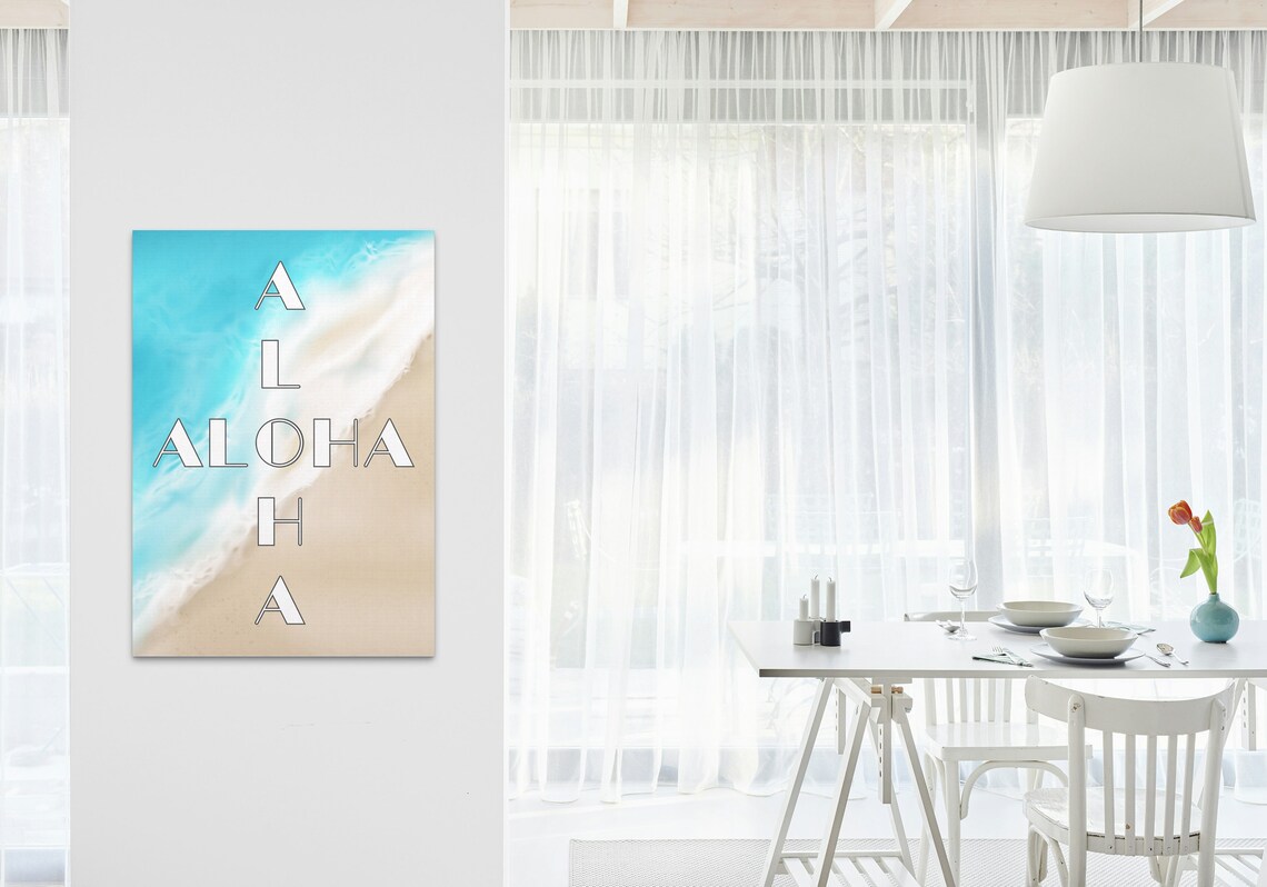 Aloha Beach Aerial Turquoise Ocean Sand Tropical Hawaiian Art Poster - Image 3
