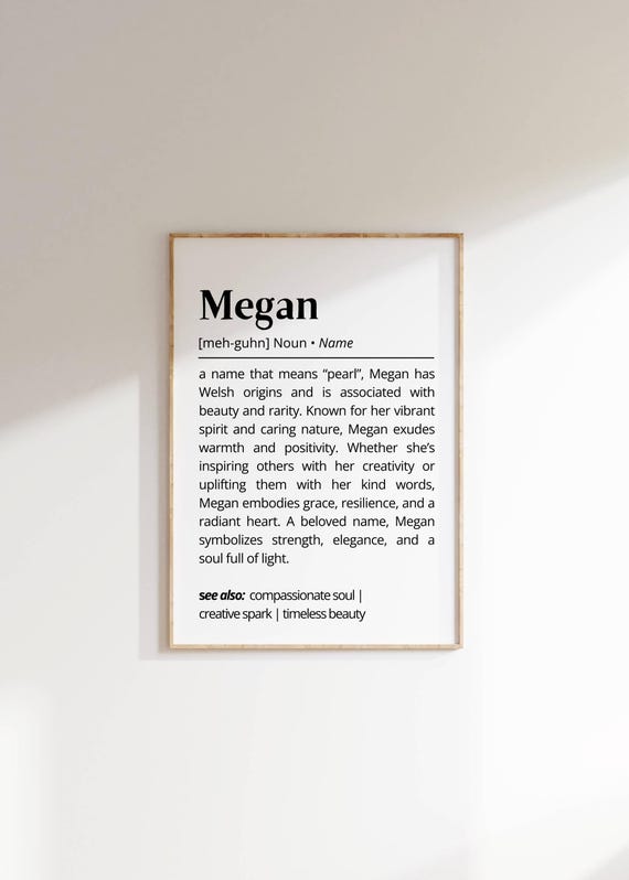 Megan Name Definition Wall Art Personalized Name Meaning Gift For Her Poster Custom Minimalist Positive Typography Name Art Decor