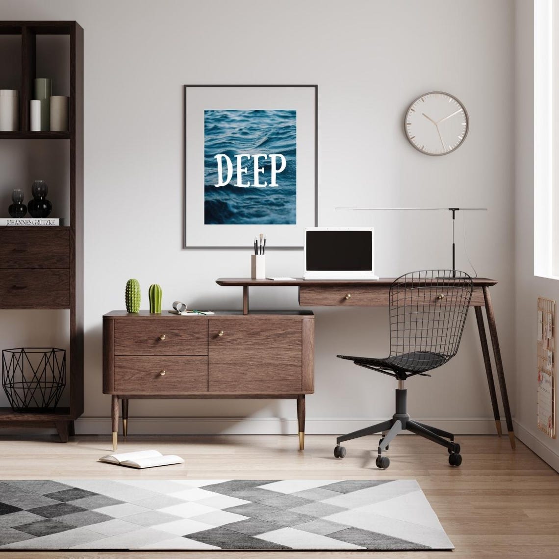 Deep Dark Blue Ocean Waves Minimalist Coastal Wall Quote Poster - Image 3