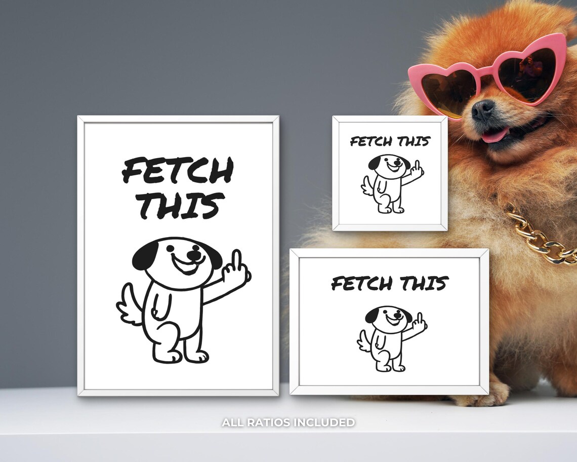 Fetch This Cheeky Doodle Dog Middle Finger Funny Rude Art Poster - Image 3