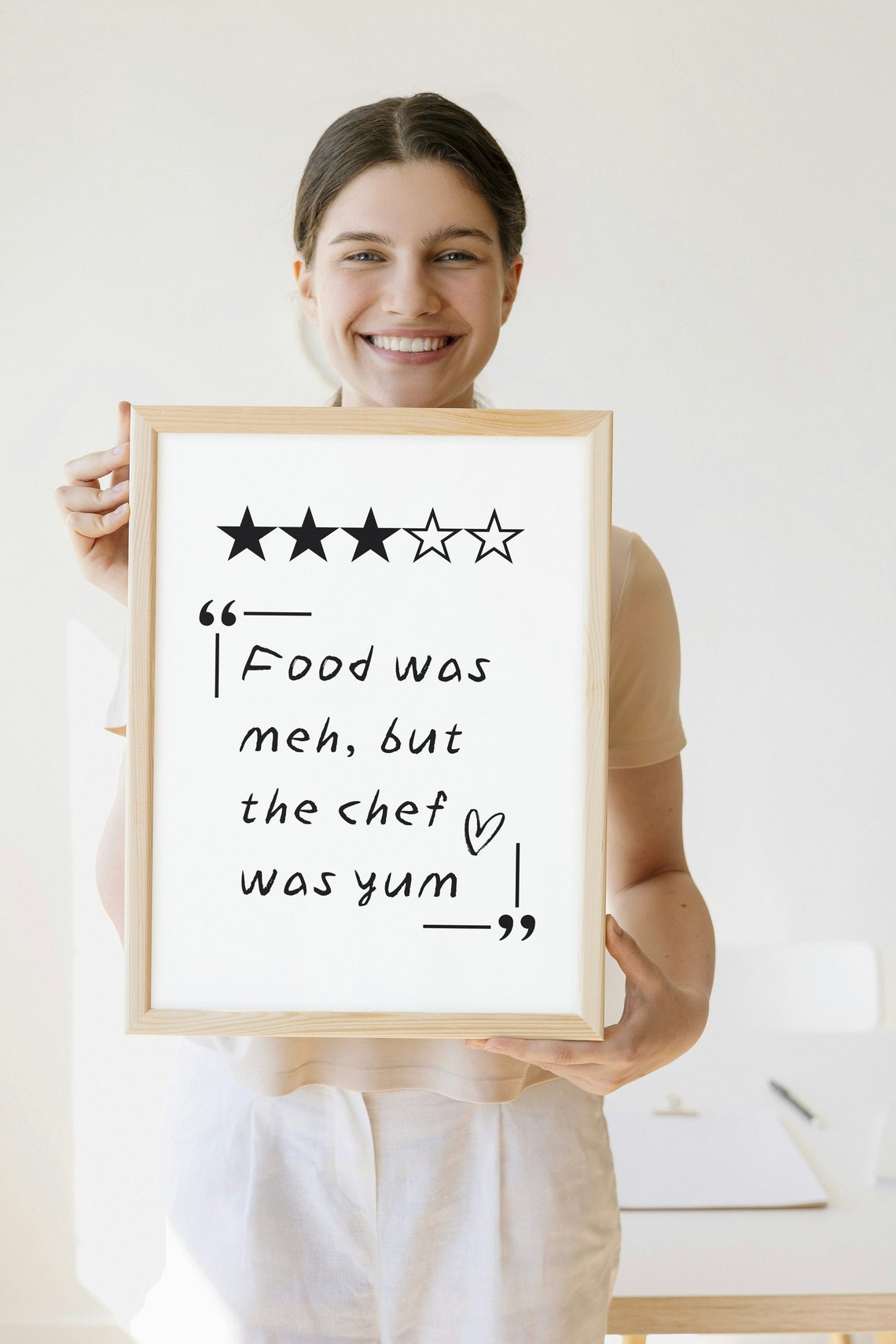 Food Was Meh But Chef Was Yum Funny Review Style Kitchen Poster - Image 3