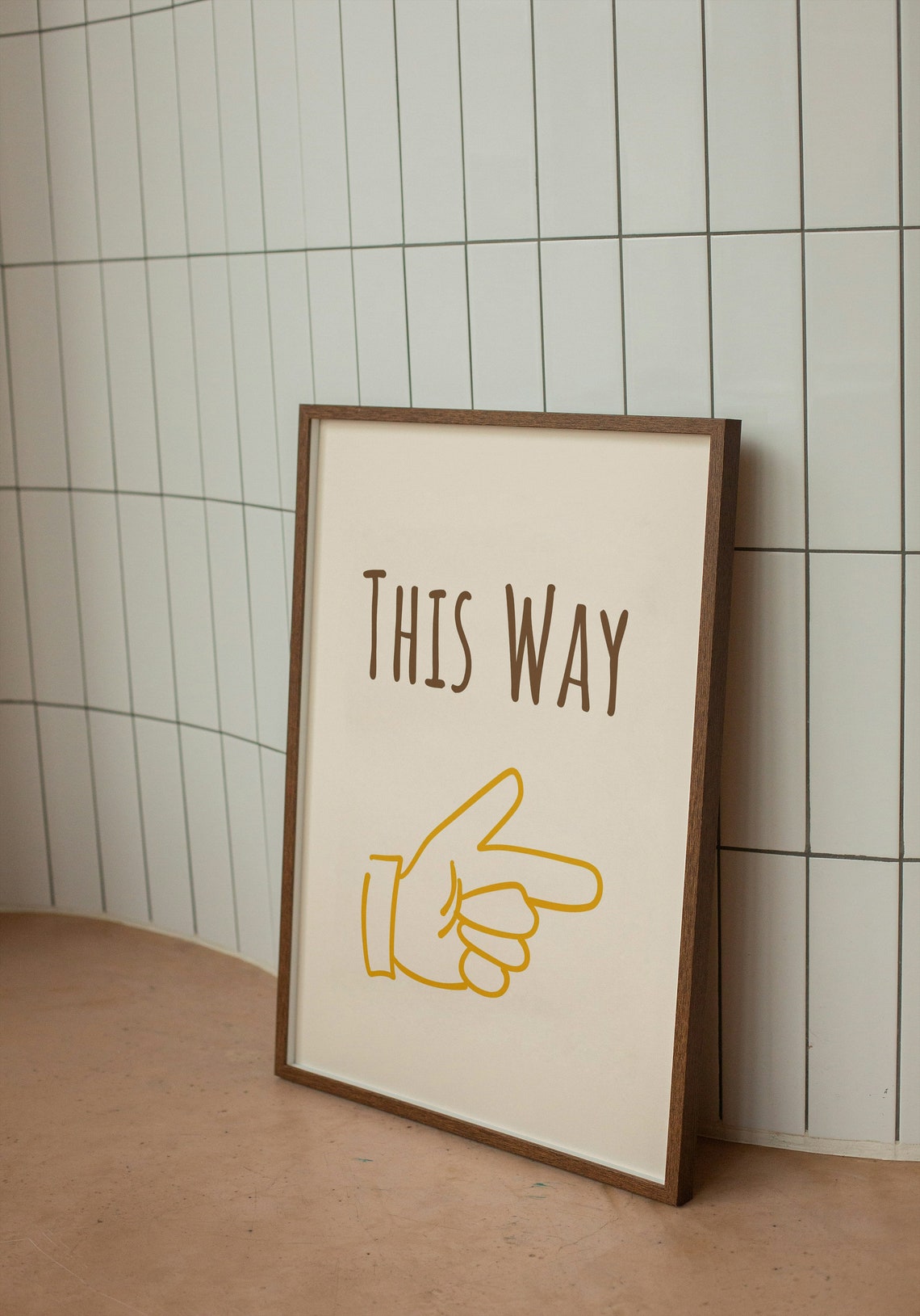 This Way Pointing Hand Gesture Cream Retro Directional Sign Poster - Image 2