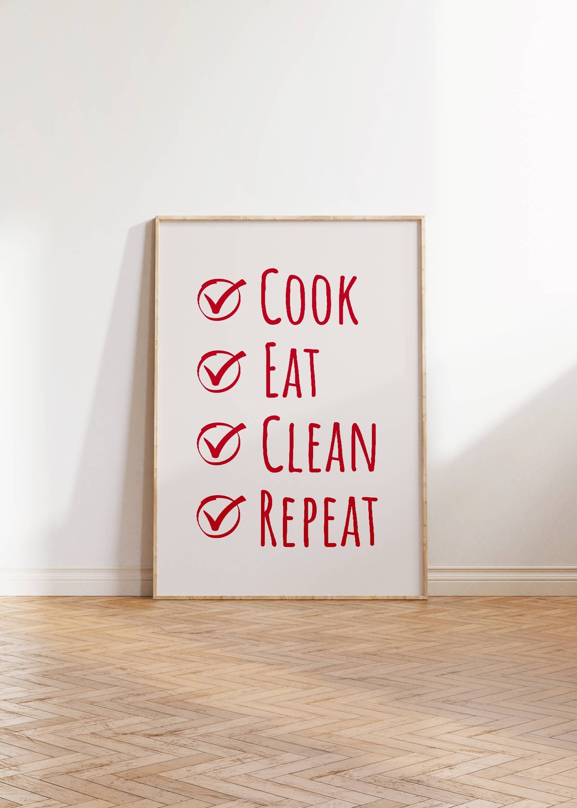 Cook Eat Clean Repeat Red Checklist Funny Kitchen Wall Poster - Image 3