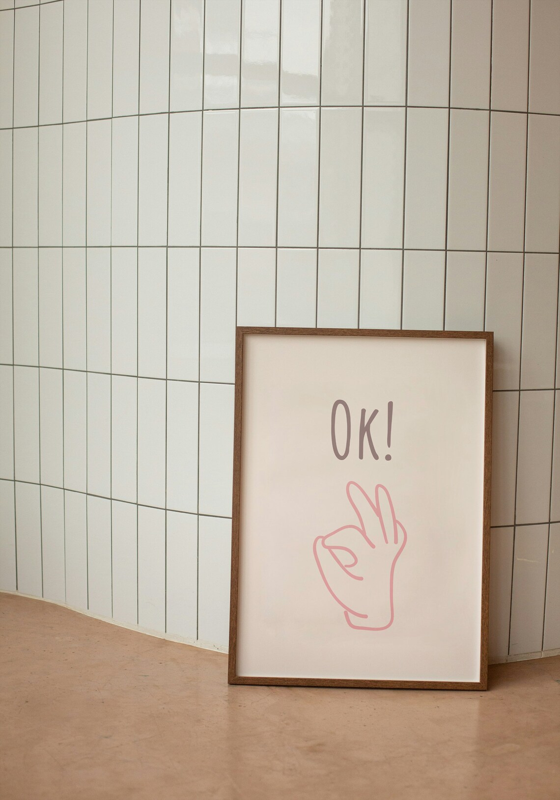 OK Hand Gesture Pink Line Art Blush Retro Playful Approval Poster - Image 3