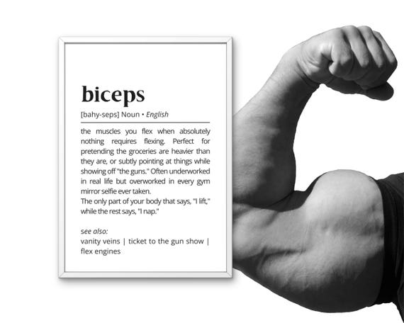 Biceps Definition Wall Art Funny Gym Minimalist Fitness Humor Muscles Decor Typography As Art Humor Gift Poster