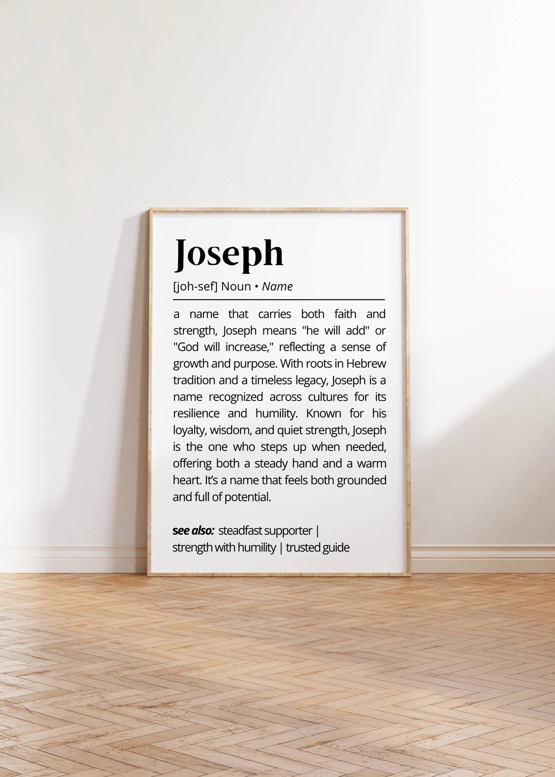Joseph Name Definition Poster, Modern Minimalist Decor