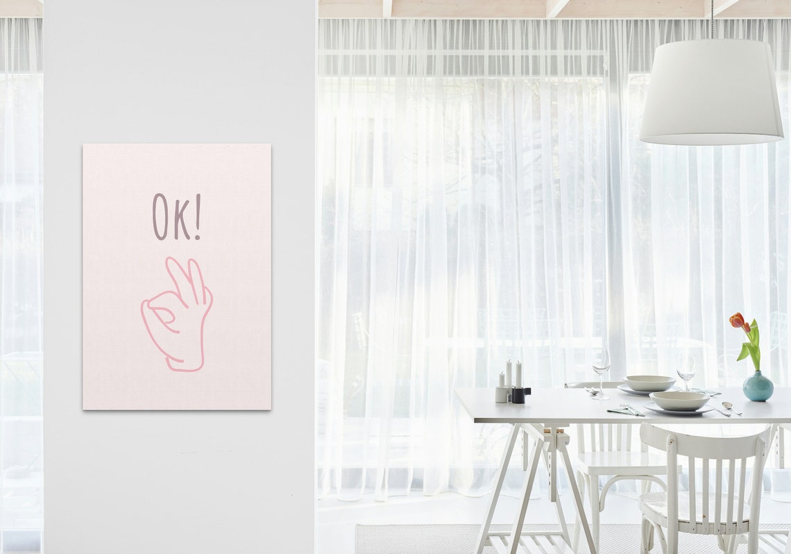 OK Hand Gesture Pink Line Art Blush Retro Playful Approval Poster - Image 2