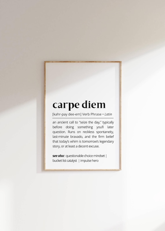 Carpe Diem Definition Seize the Day Funny Latin Phrase Dictionary Poster