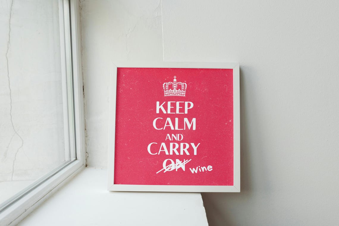 Keep Calm Carry On Wine Funny Red Crown Kitchen Bar Home Poster - Image 2