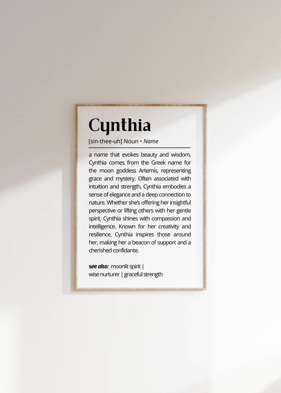 Cynthia Name Definition Wall Art Print Typography Name Poster Modern Minimalist Decor Unique Personalized Gift For Her Name Sign