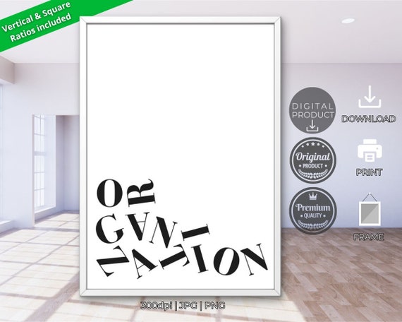 Organization Wavy Typography Black White Minimalist Motivational Word Art Poster