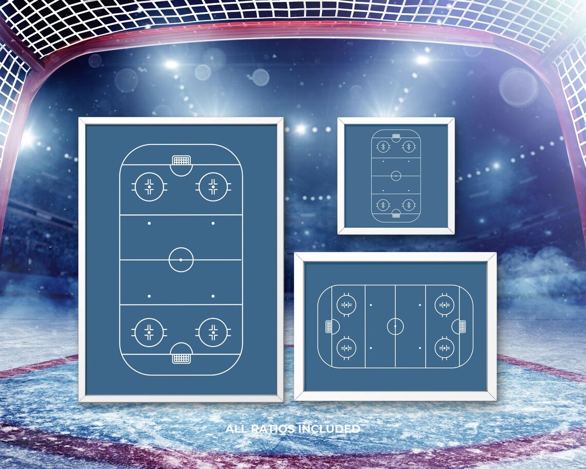 Modern Navy Blue Hockey Rink Line Diagram Minimalist Sports Poster - Image 3