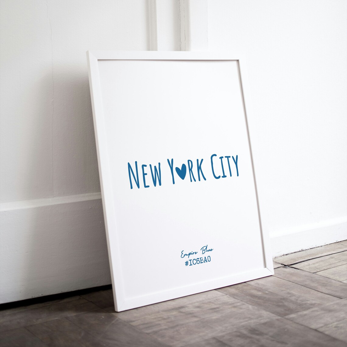 New York City Empire Blue Heart Typography Minimalist City Poster
