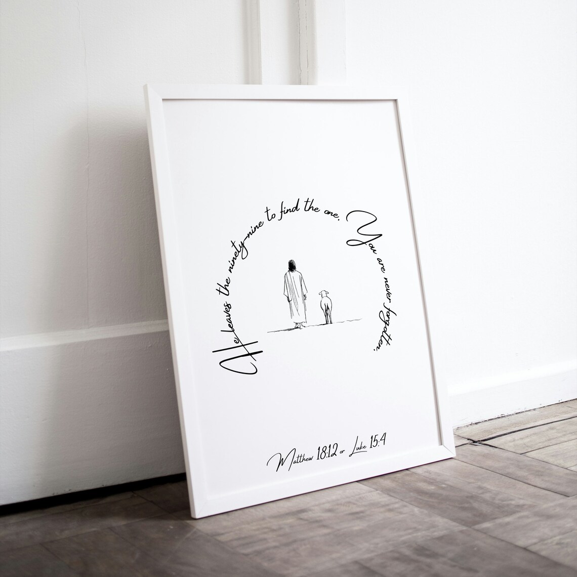 He Leaves the Ninety Nine Lost Sheep Matthew 18 12 Jesus Line Art Poster - Image 3