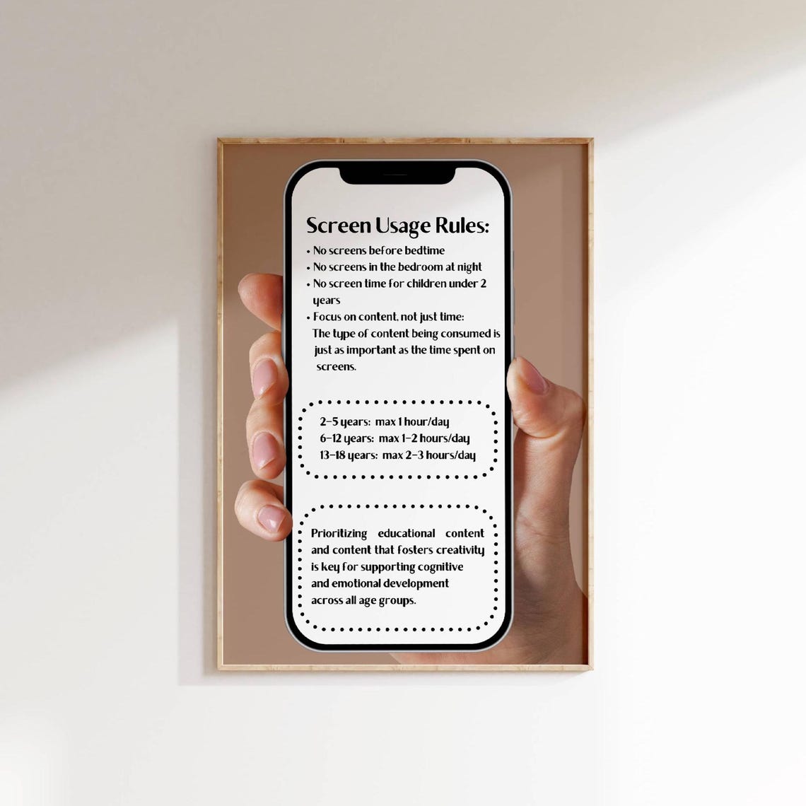 Screen Usage Rules Family Kids Phone Poster Age Limits Chart
