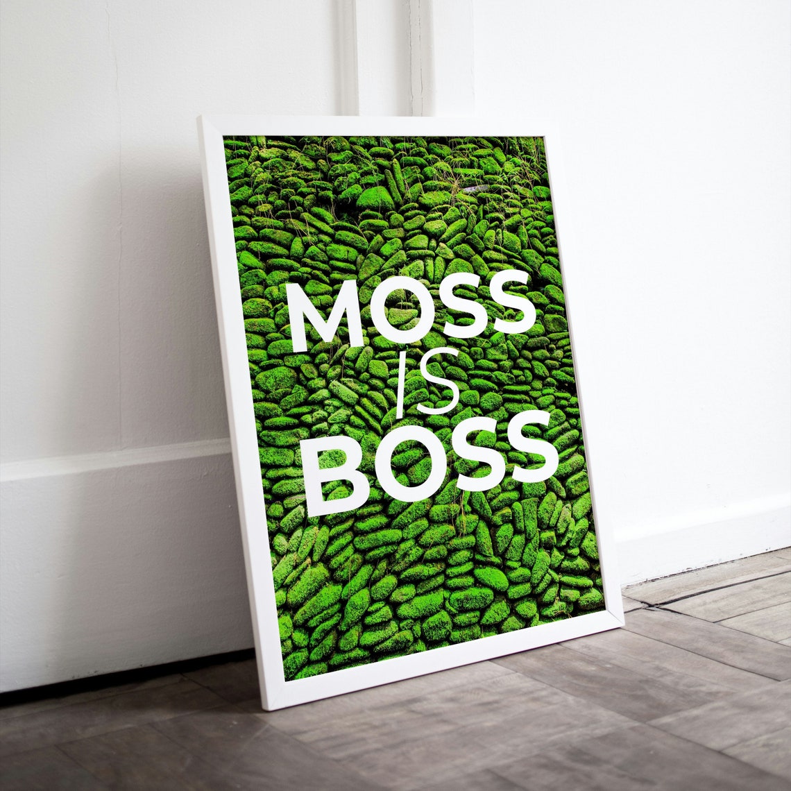 Moss Is Boss White Text Green Moss Texture Funny Wall Poster - Image 2