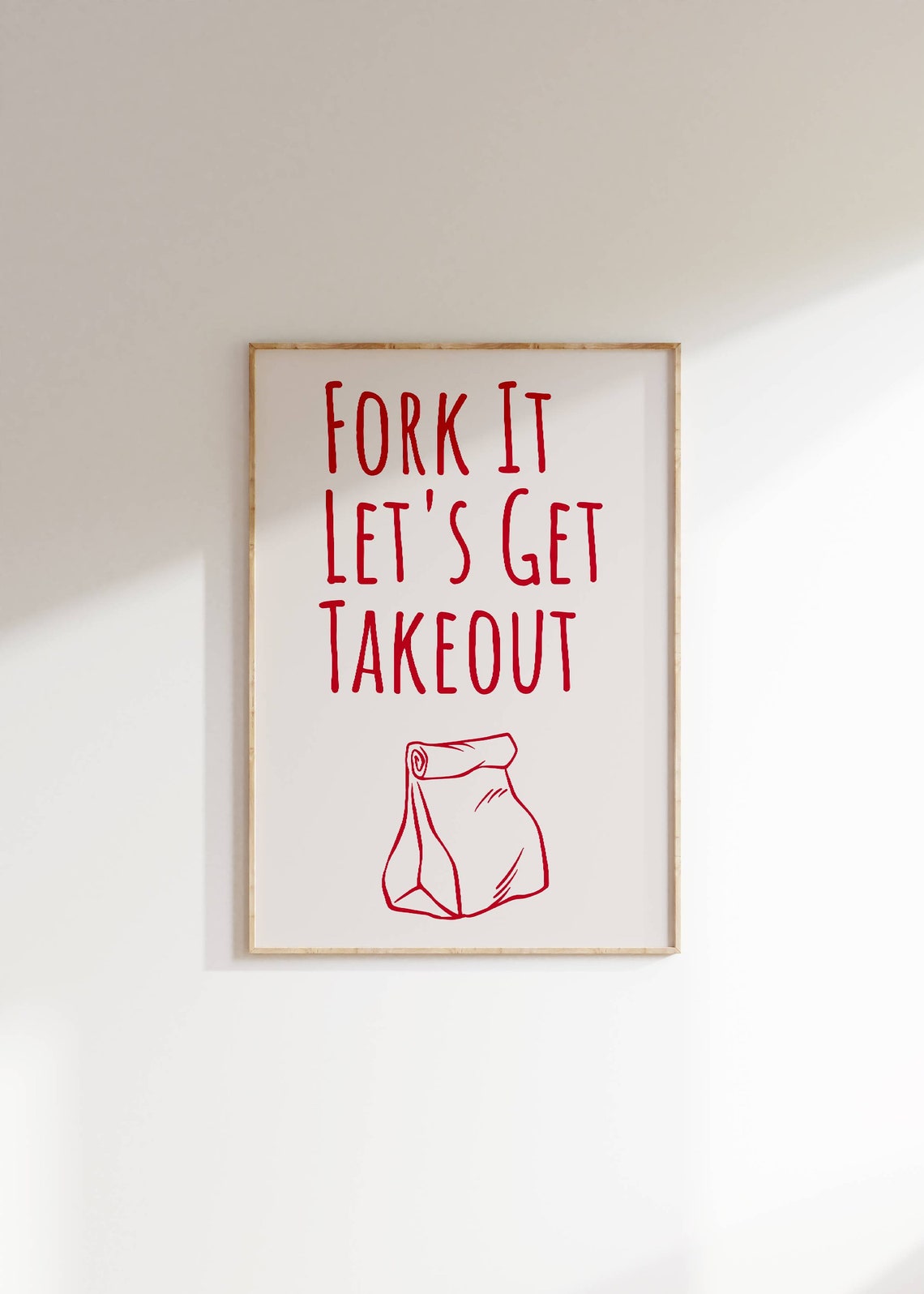 Fork It Lets Get Takeout Red Typography Funny Kitchen Wall Poster