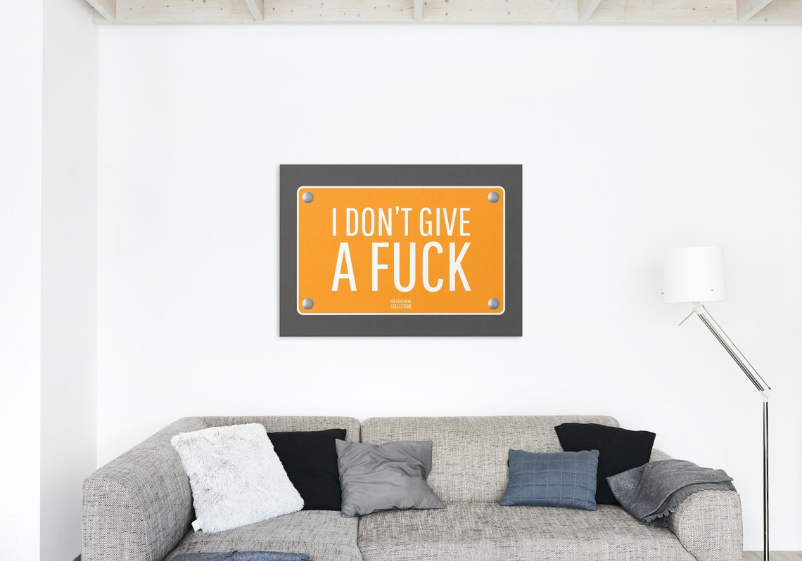 I Dont Give a Fuck White on Orange Plate Statement Quote Poster - Image 2