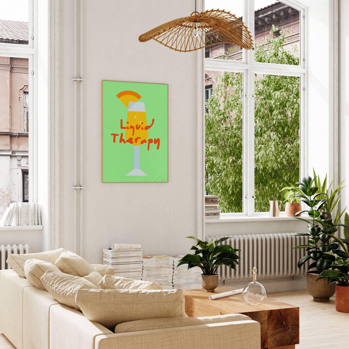 Liquid Therapy Funny Cocktail Poster Green Background Bar Decor Art - Image 2