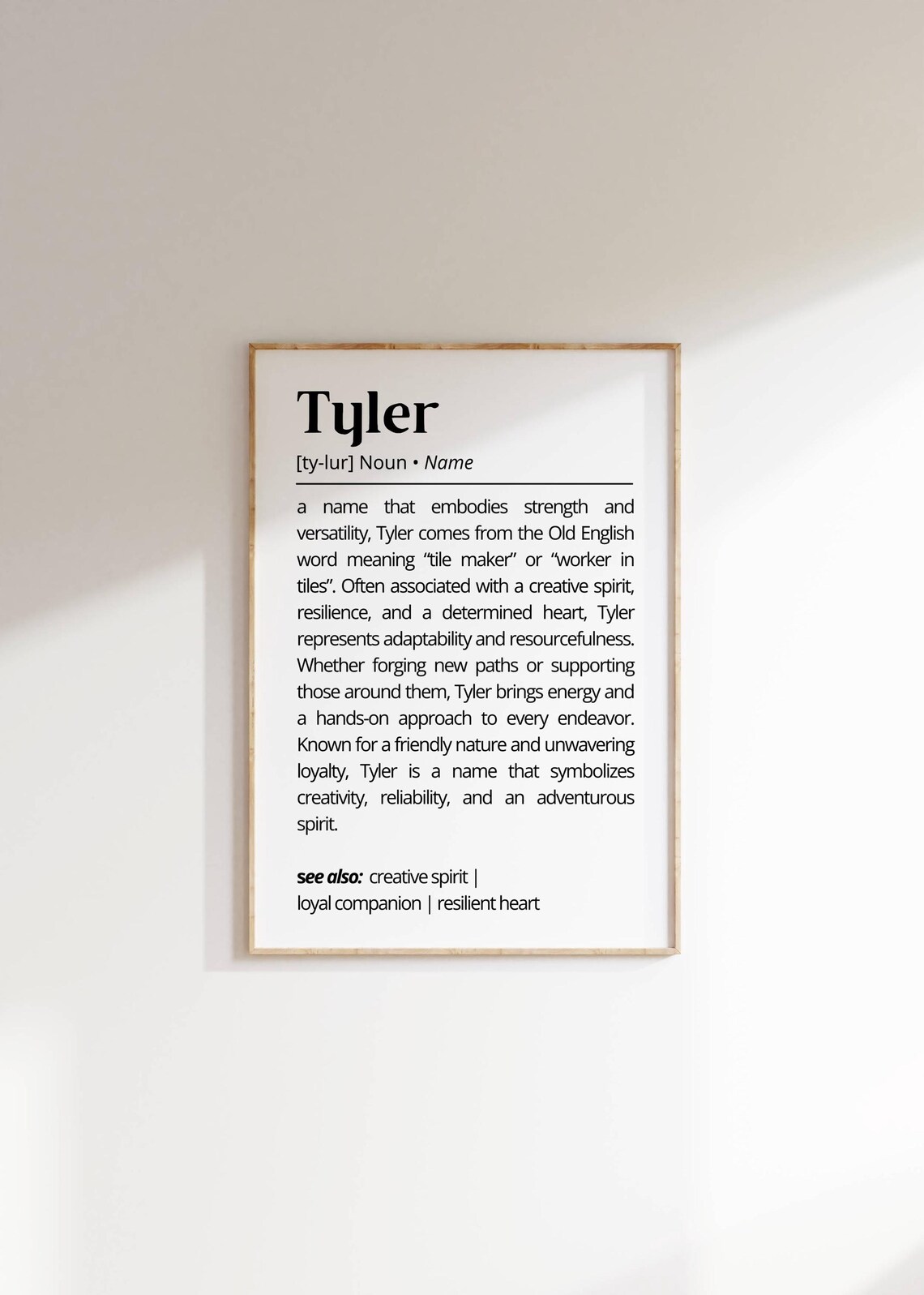 Tyler Name Definition Minimalist Typography Art Print