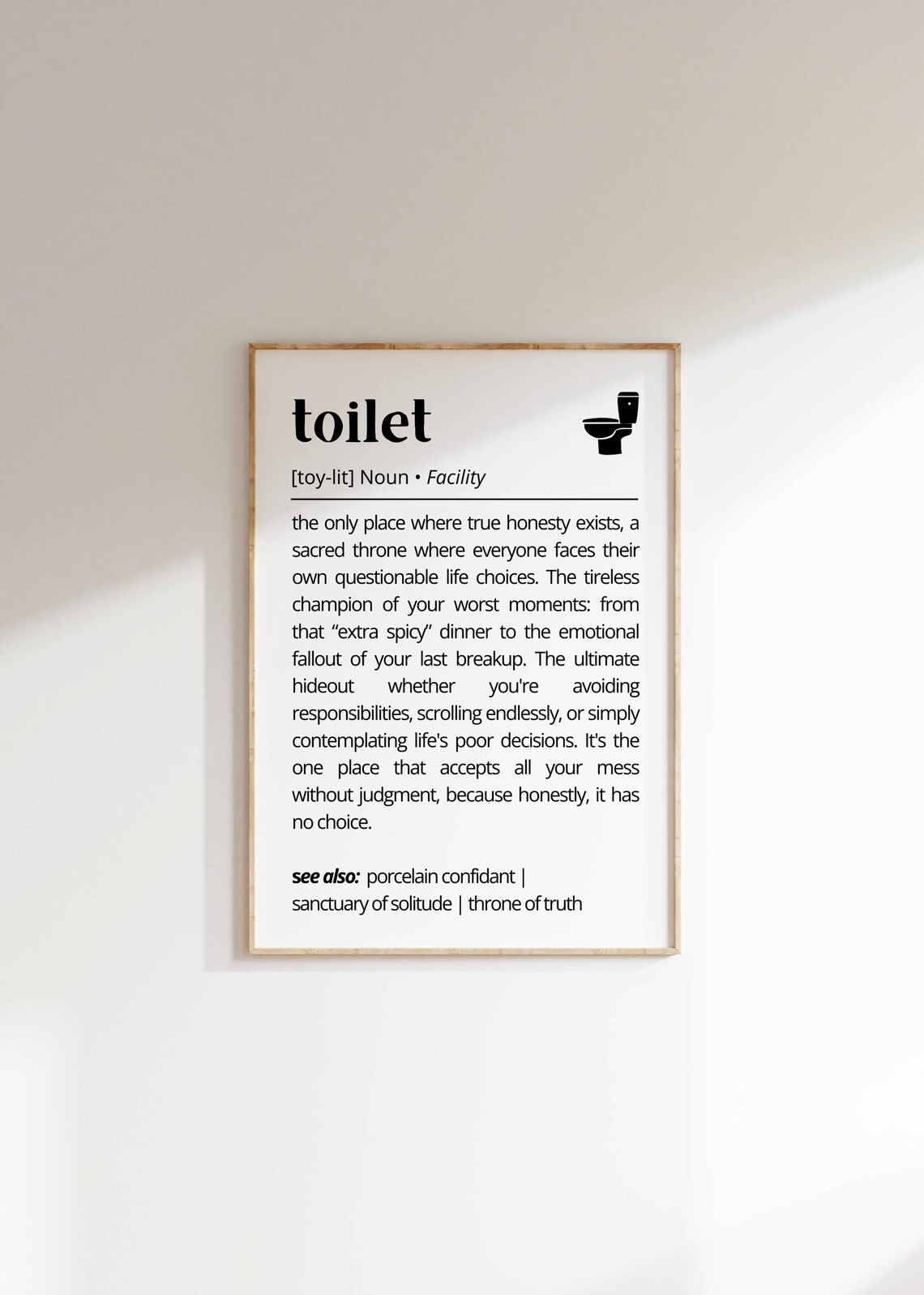 Toilet Funny Definition Bathroom Humor Honest Throne Wall Art
