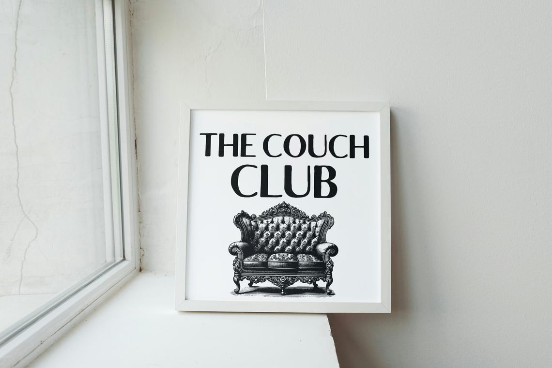 The Couch Club Vintage Tufted Sofa Elegant Black White Poster - Image 2