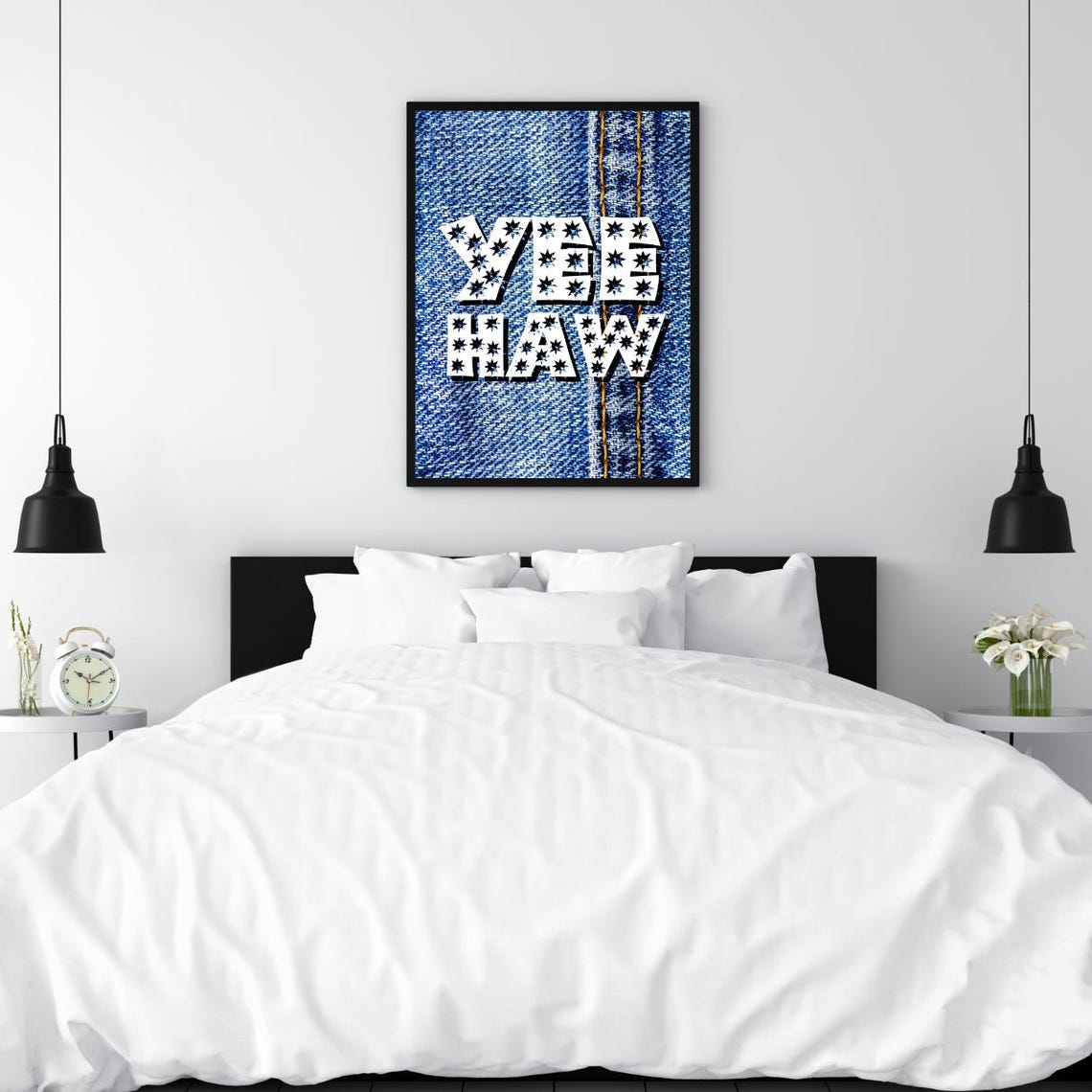 Yee Haw Western Star Denim Cowboy Rustic Decor Typography Poster - Image 3