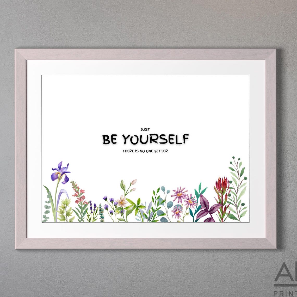 Just Be Yourself Watercolor Floral Landscape Quote Wall Poster