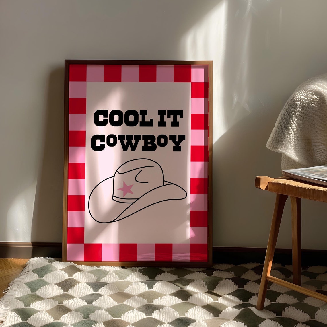 Cool It Cowboy Sassy Western Hat Pink Checkered Country Poster - Image 3