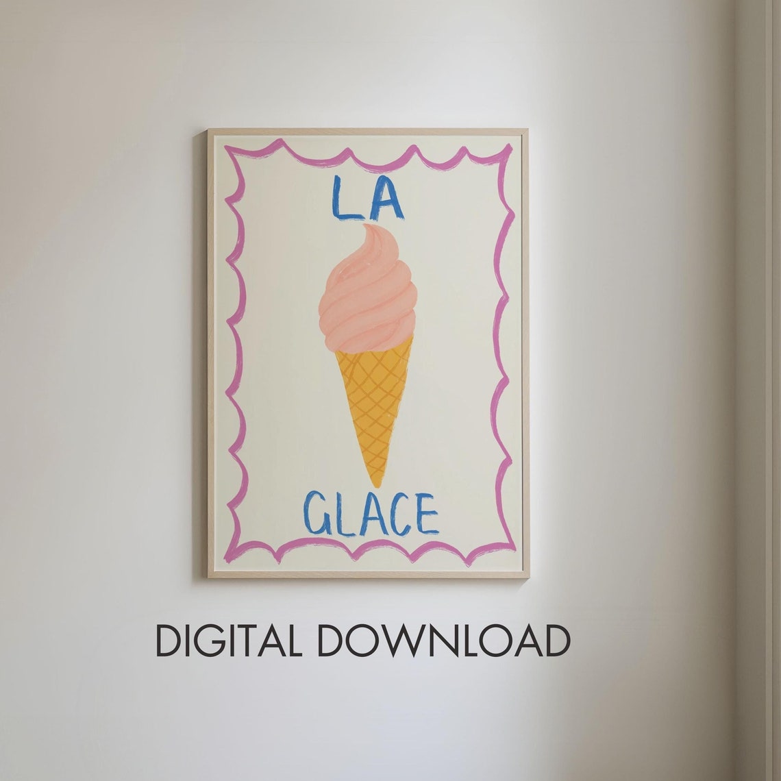 La Glace French Ice Cream Cone Hand Painted Kitchen Art Poster