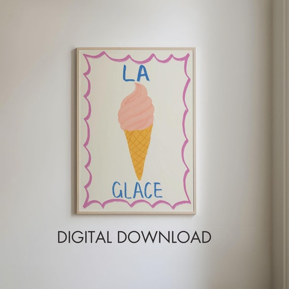 La Glace Ice Cream Food Print Trendy Kitchen Wall Art Colourful Food Illustration A2 Foodie Poster Dining Room Decor