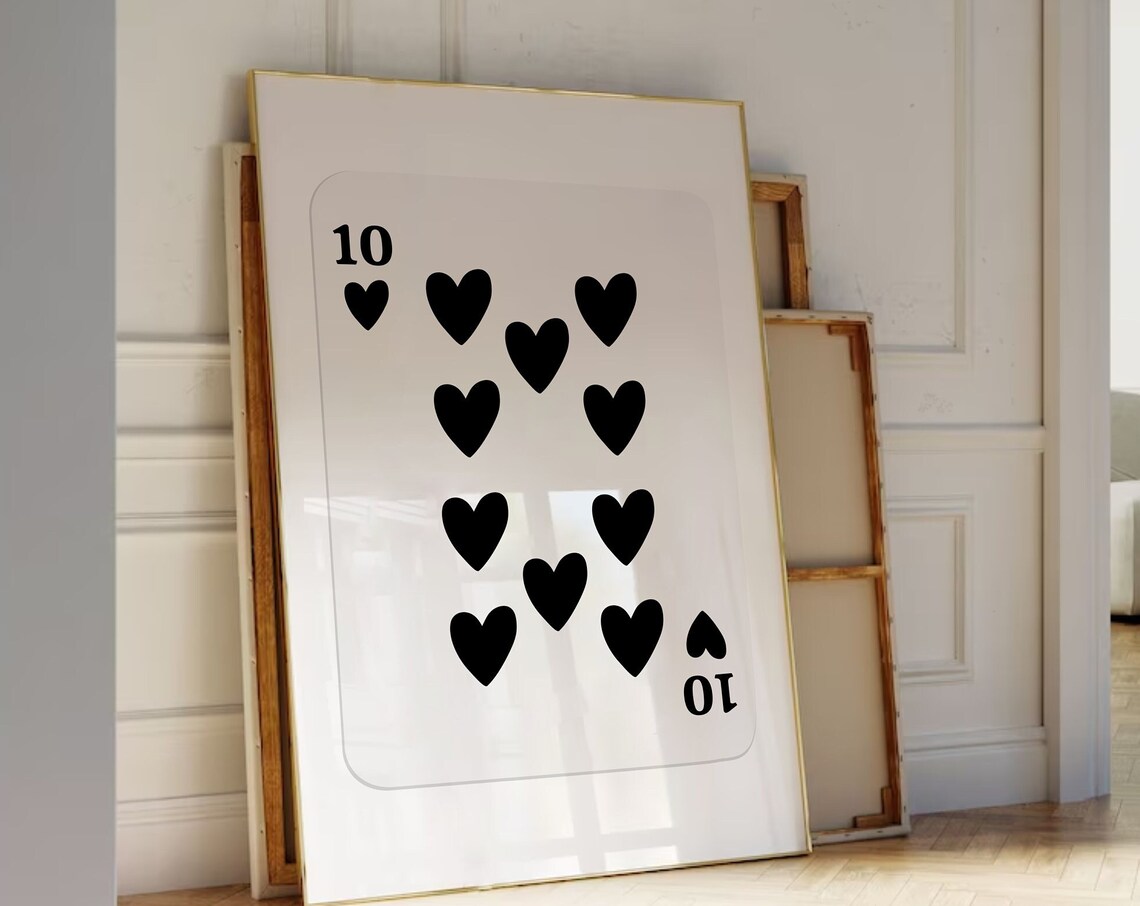 Ten of Hearts Black Hearts Modern Minimalist Playing Card Wall Art