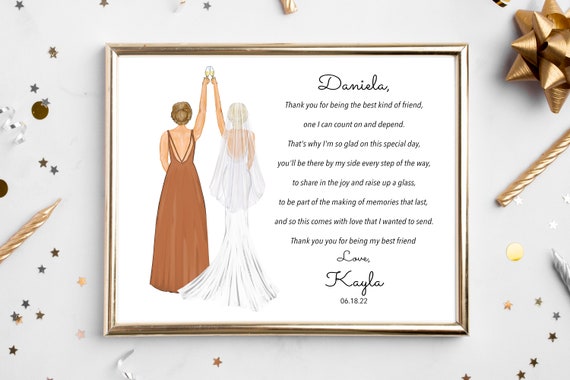 Personalized Bride and Bridesmaid Best Friend Toast Poem Poster